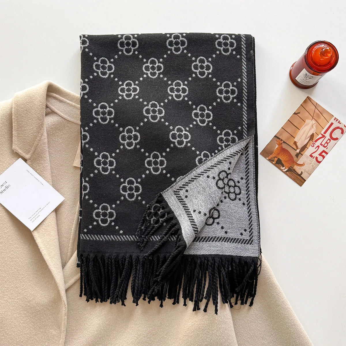 Floral Print Scarf For Women Polyester Winter Wrap