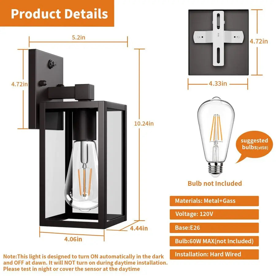 Dusk to Dawn Exterior Wall Mount Outdoor Lantern Light