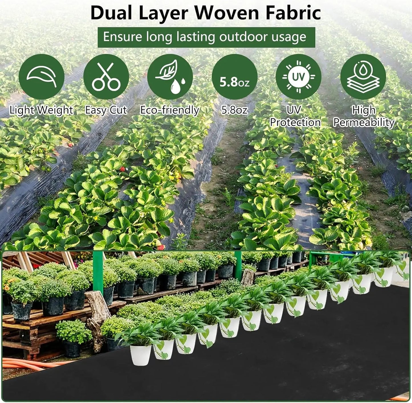 Double Layer Woven Landscape Fabric Heavy Duty Weed Barrier