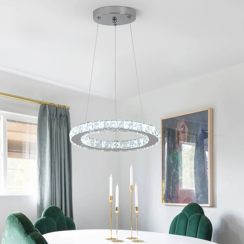 GreeLustr LED Crystal Ring Pendant Light Chandelier