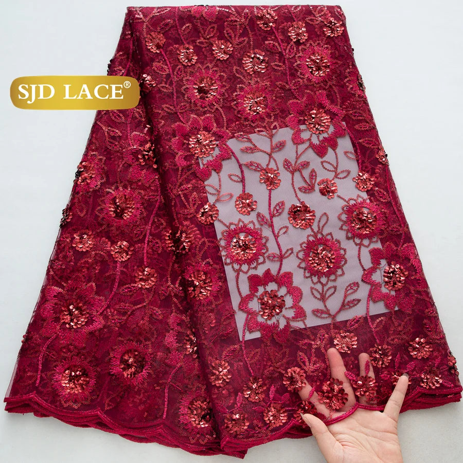 SJD Lace African Mesh Sequins Fabric Bridal Lace Wedding Dress