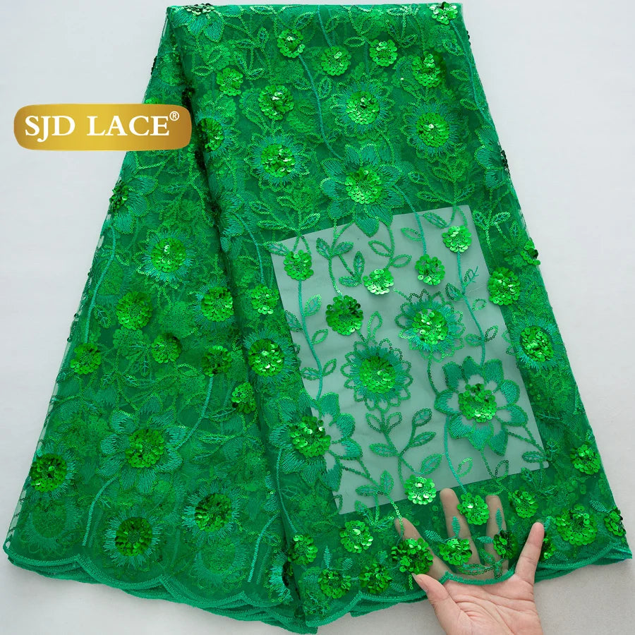SJD Lace African Mesh Sequins Fabric Bridal Lace Wedding Dress