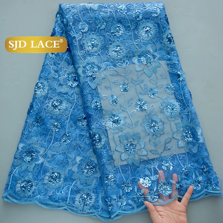 SJD Lace African Mesh Sequins Fabric Bridal Lace Wedding Dress
