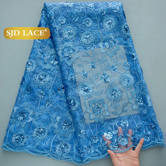 SJD Lace African Mesh Sequins Fabric Bridal Lace Wedding Dress