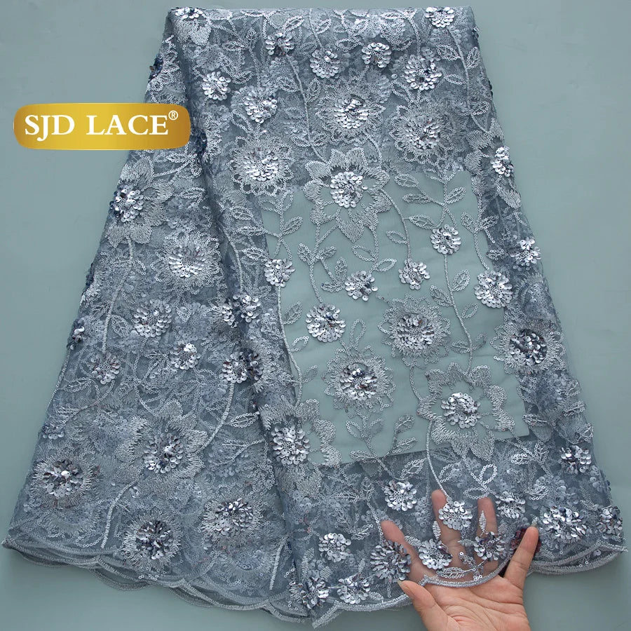 SJD Lace African Mesh Sequins Fabric Bridal Lace Wedding Dress