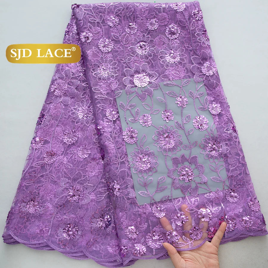 SJD Lace African Mesh Sequins Fabric Bridal Lace Wedding Dress
