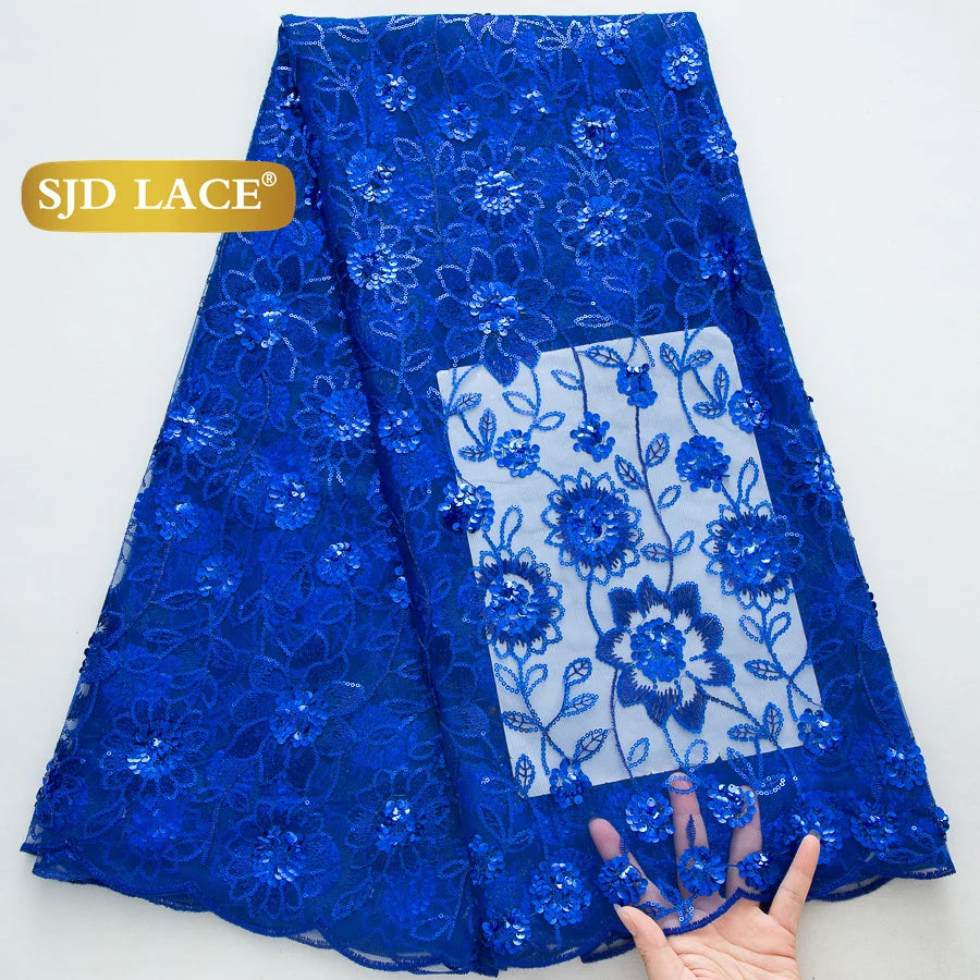 SJD Lace African Mesh Sequins Fabric Bridal Lace Wedding Dress