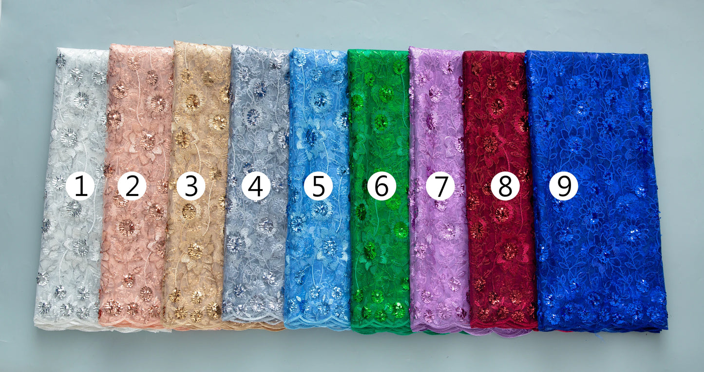 SJD Lace African Mesh Sequins Fabric Bridal Lace Wedding Dress