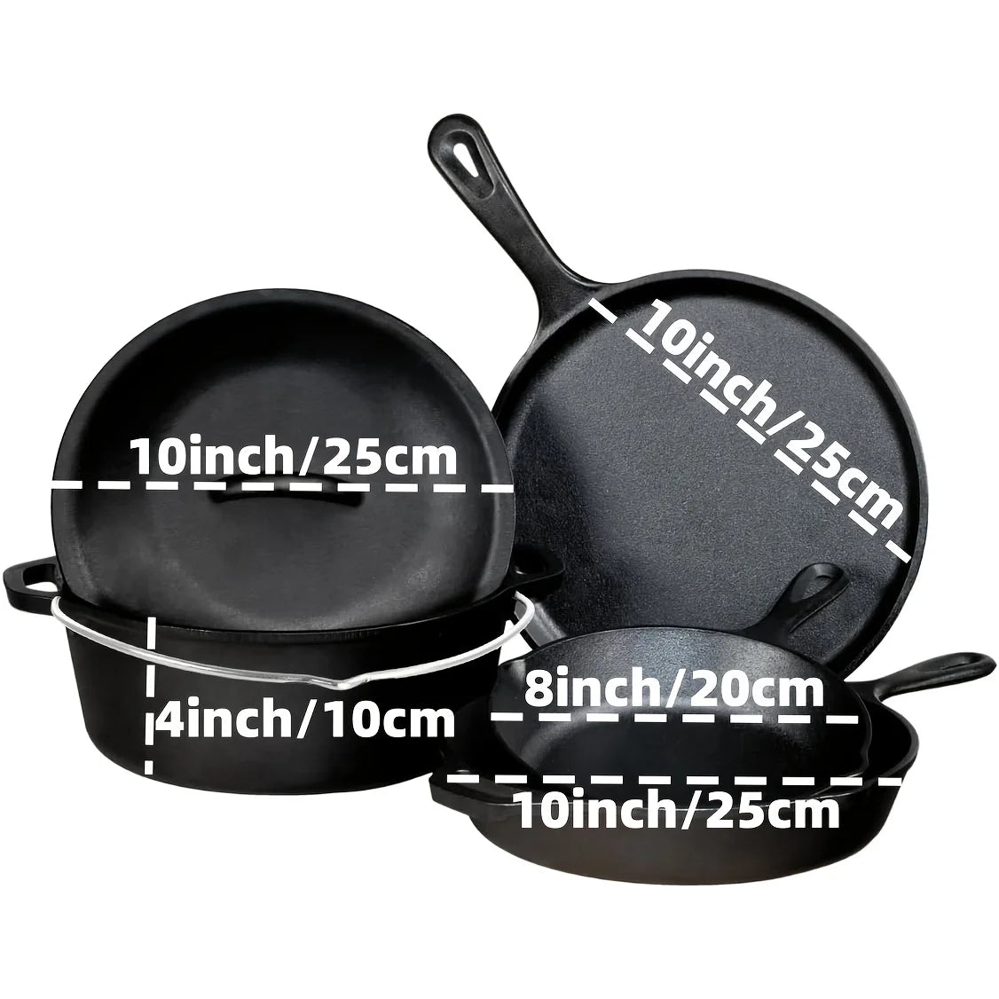 AEDG Cast Iron Skillet Set 3 Piece Preseasoned Pans