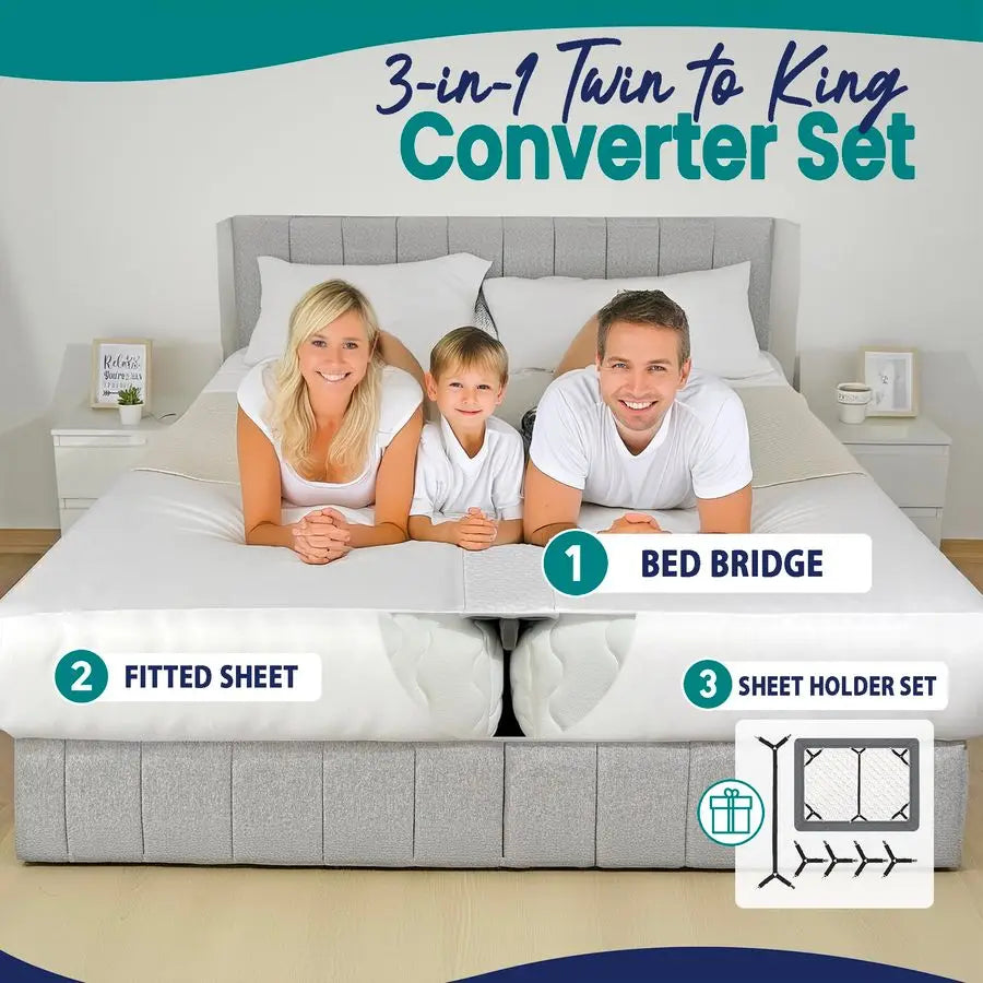 Fitted Sheet Attached Bed Bridge Converter Kit With Sheet Strap