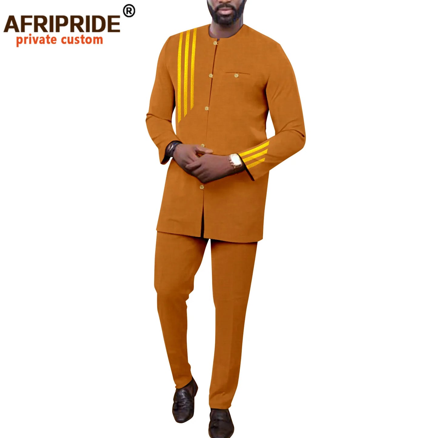 APTXCN Bazin Men African Suit Set Single Breasted