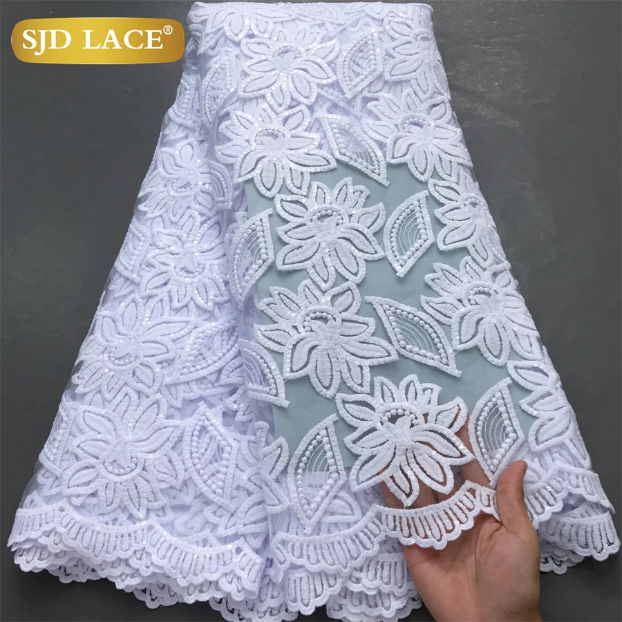 SJD Lace African Mesh Sequins Fabric Bridal Lace Wedding Dress