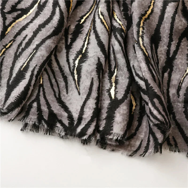 Zebra Stripe Floral Viscose Shawl for Women
