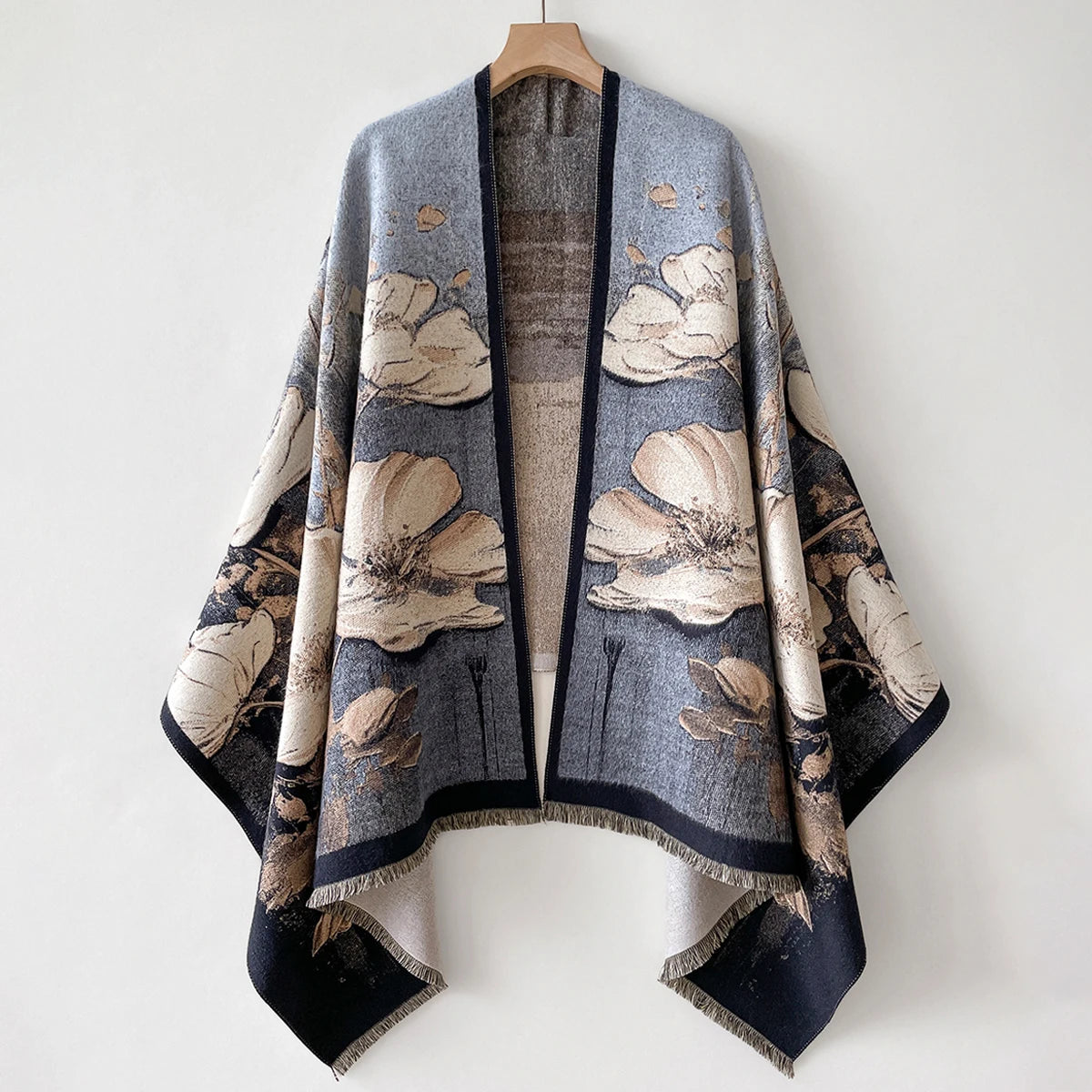 Floral Jacquard Shawl Wrap For Women Warm Winter Scarf