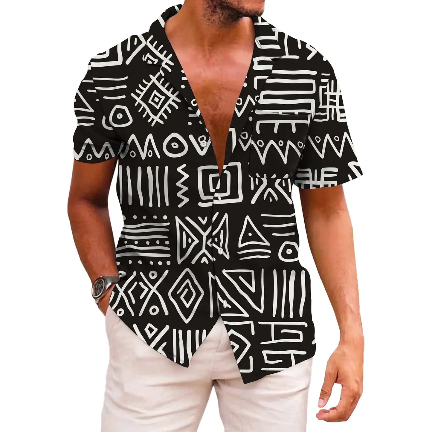 KYKU Dashiki Shirt For Men African Print Short Sleeve Button Down