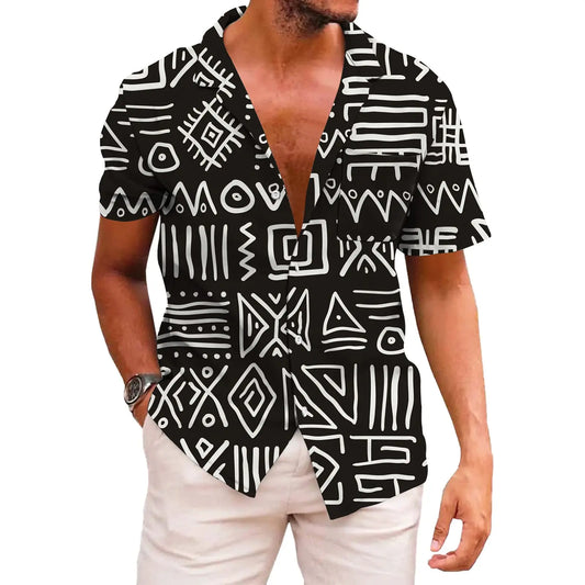 KYKU Dashiki Shirt For Men African Print Short Sleeve Button Down