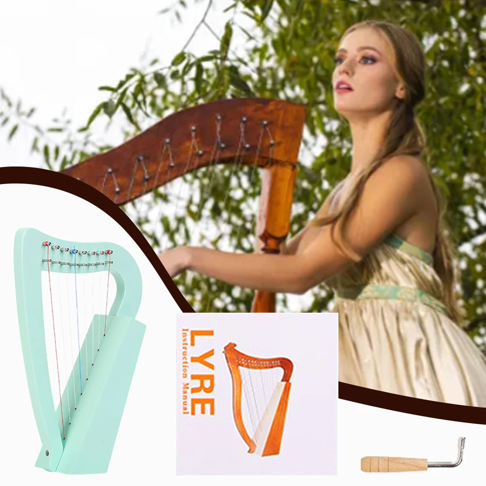 Shunmaii 8-String Lyre Harp Solid Wood Mini With Tuning Wrench