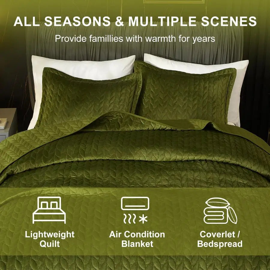 Velvet Quilt Set Lightweight 3 Piece Bedding For All Season