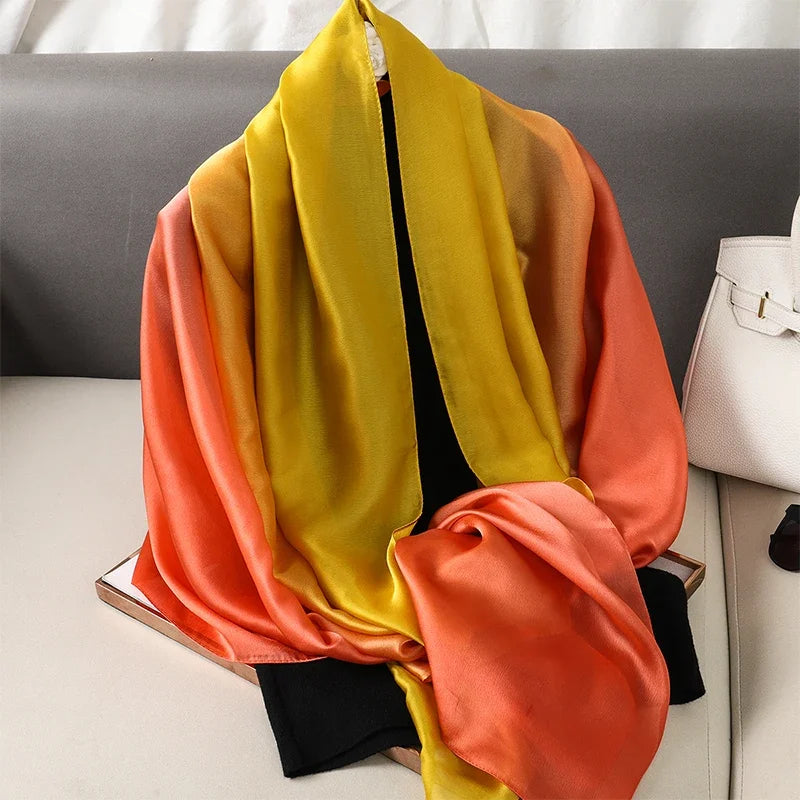Gradient Silk Hijab Scarf For Women Wrap Shawl
