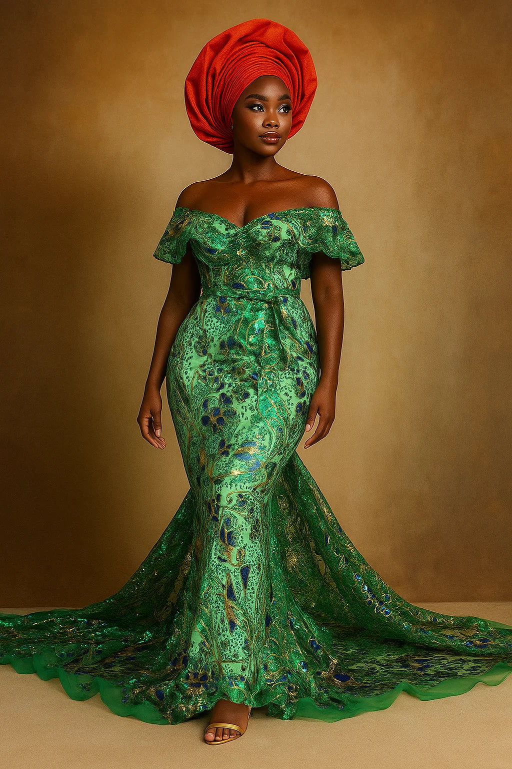 SJD Lace African Mesh Sequins Fabric Bridal Lace Wedding Dress
