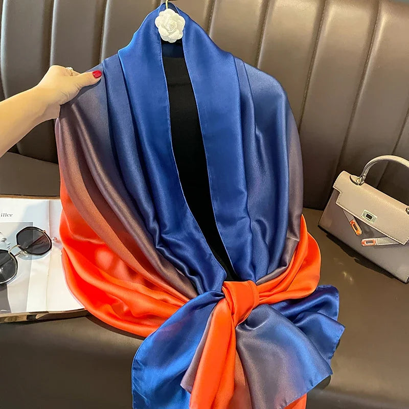 Gradient Silk Hijab Scarf For Women Wrap Shawl
