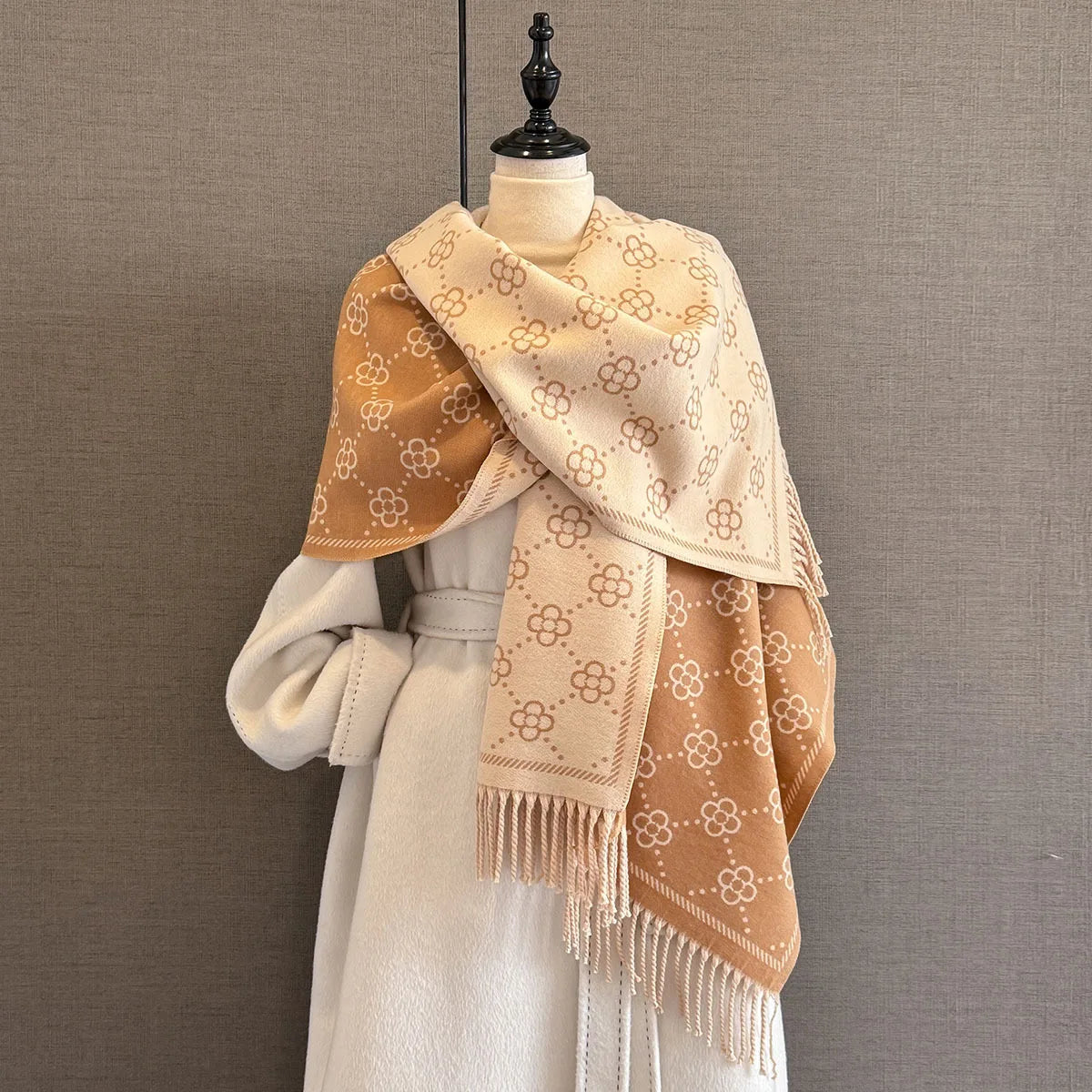 Floral Print Scarf For Women Polyester Winter Wrap