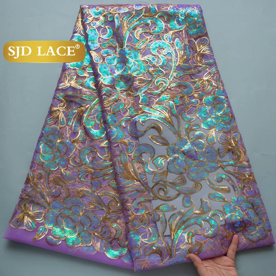 SJD Lace African Mesh Sequins Fabric Bridal Lace Wedding Dress
