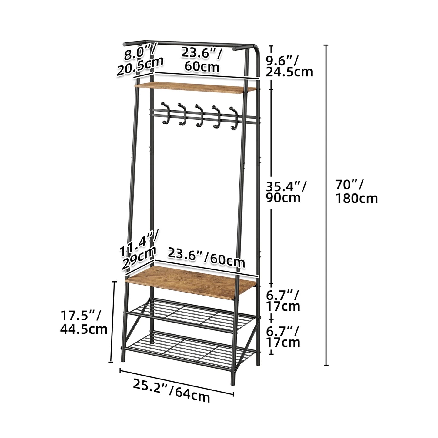 TWISTER.CK 4-in-1 Coat Rack Bench Hall Tree With Shoe Rack