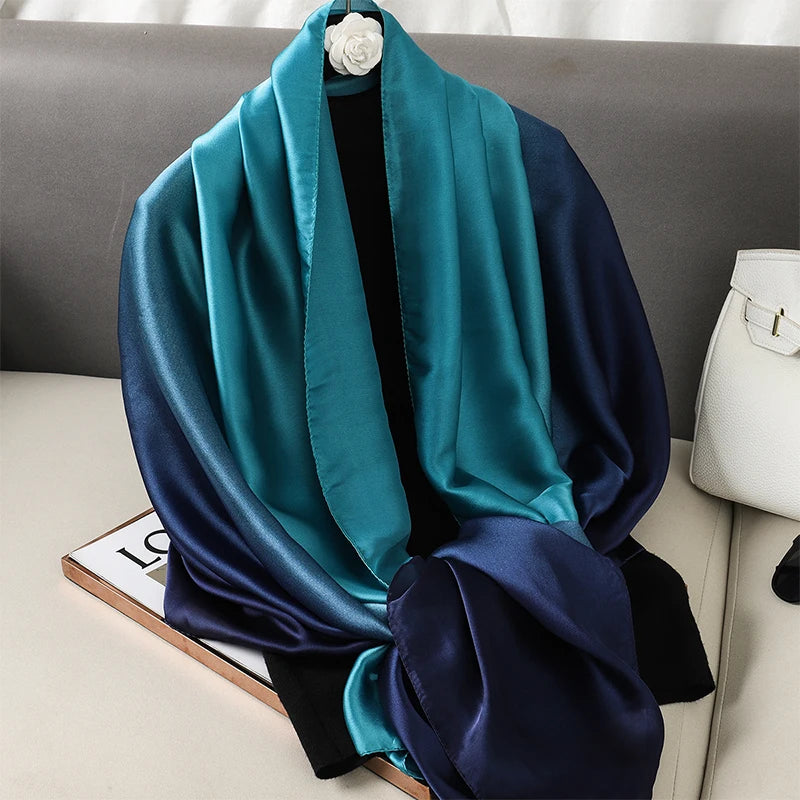 Gradient Silk Hijab Scarf For Women Wrap Shawl