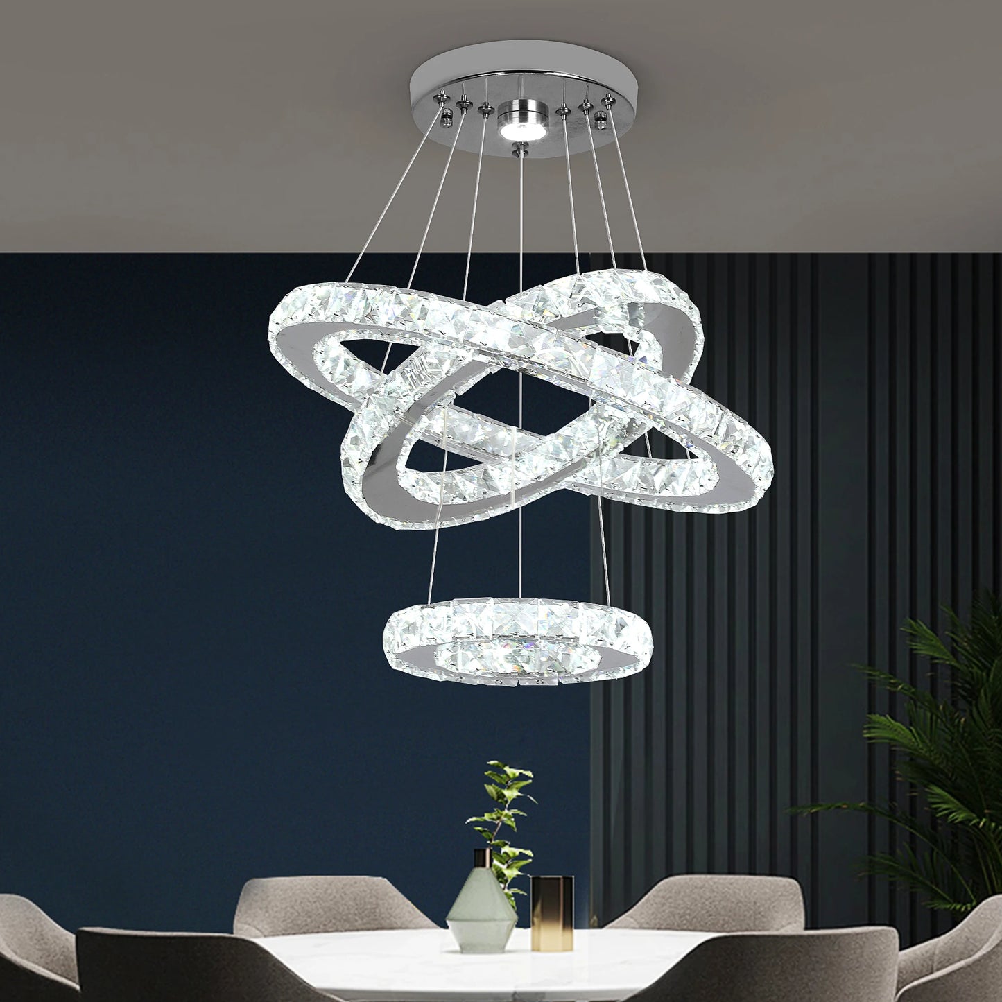 GreeLustr LED Crystal Ring Pendant Light Chandelier