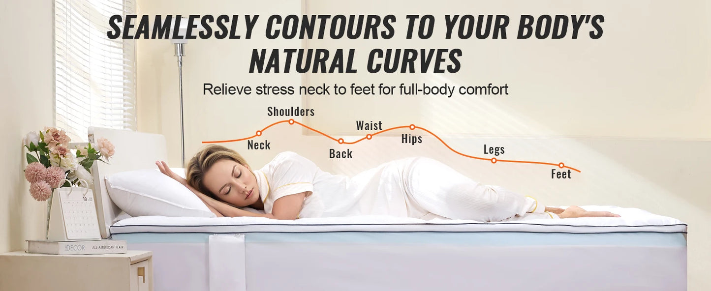 NONECN Memory Foam Mattress Topper With Fiber Fill