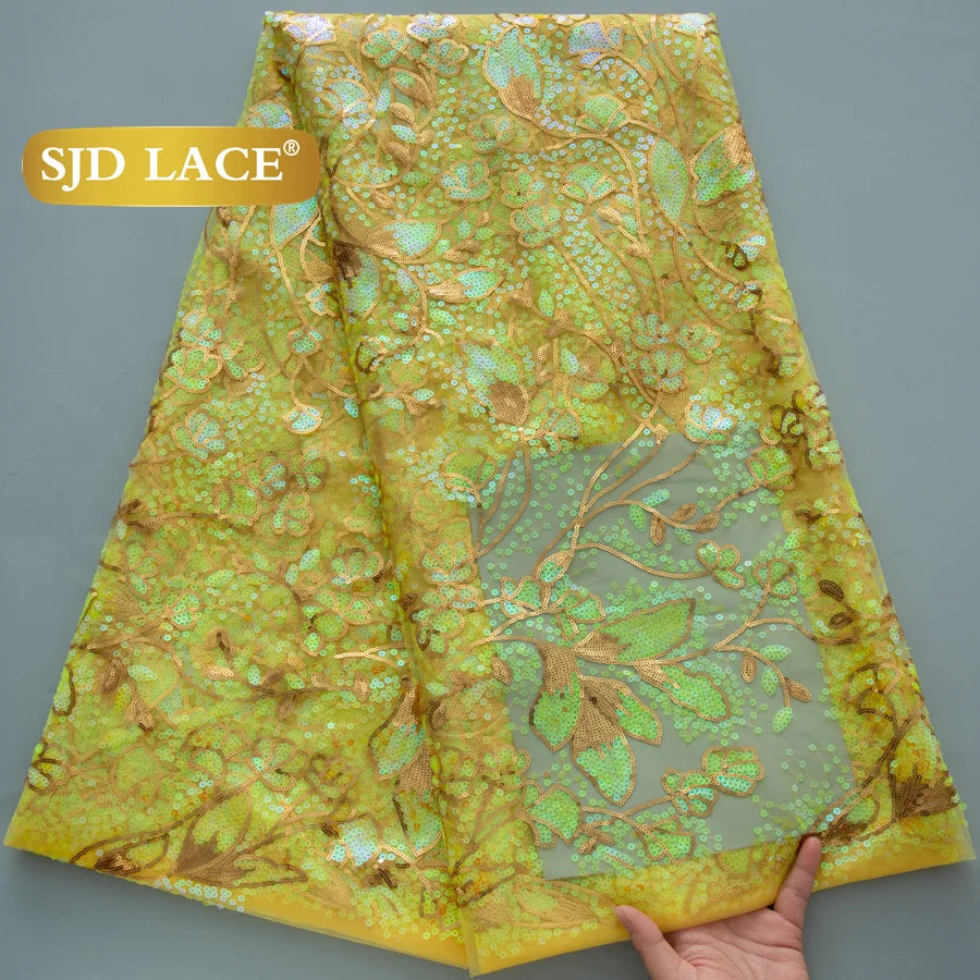 SJD Lace African Mesh Sequins Fabric Bridal Lace Wedding Dress