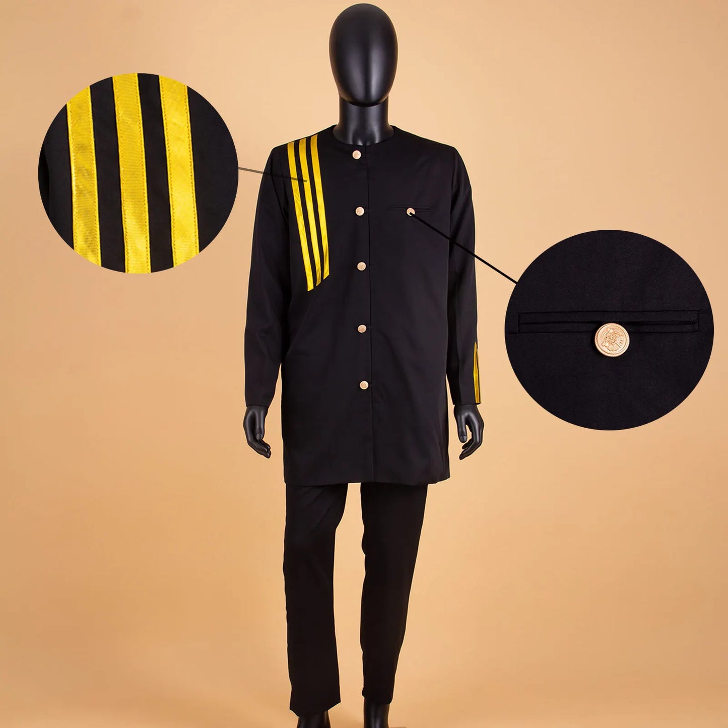 APTXCN Bazin Men African Suit Set Single Breasted