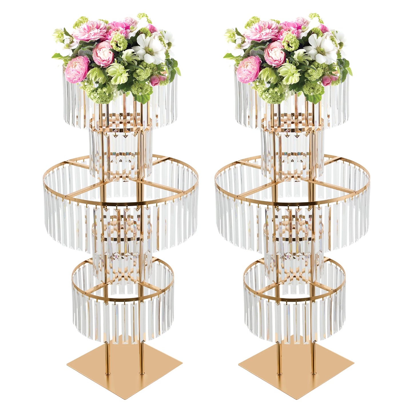 NONECN 2-Piece 5-Tier Crystal Flower Stand Wedding Centerpieces