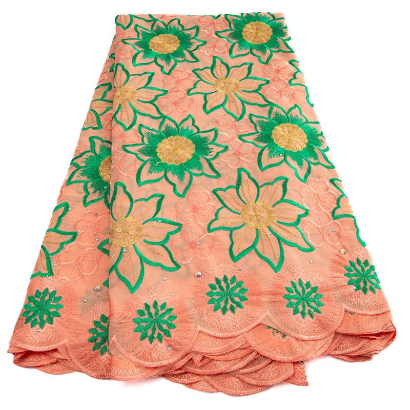 African Lace Fabric With Stones Swiss Voile Polyester