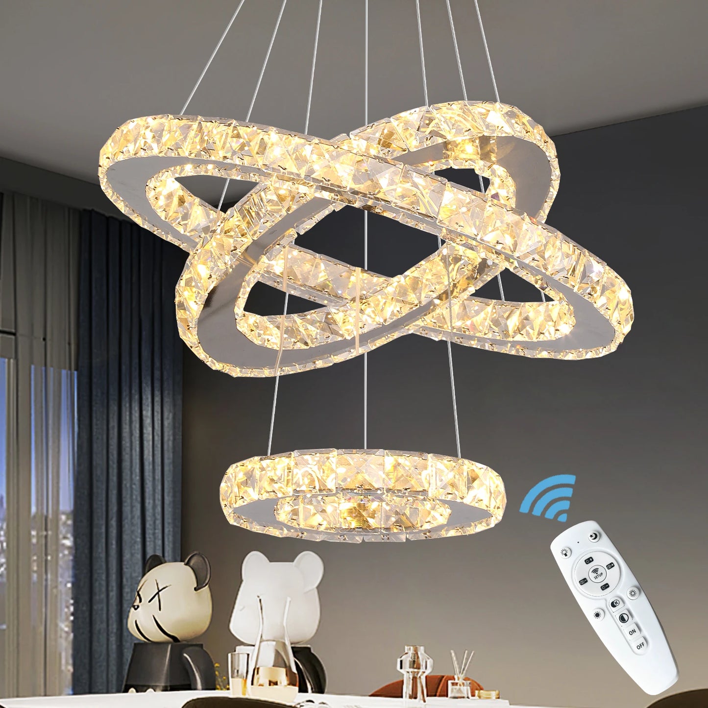 GreeLustr LED Crystal Ring Pendant Light Chandelier