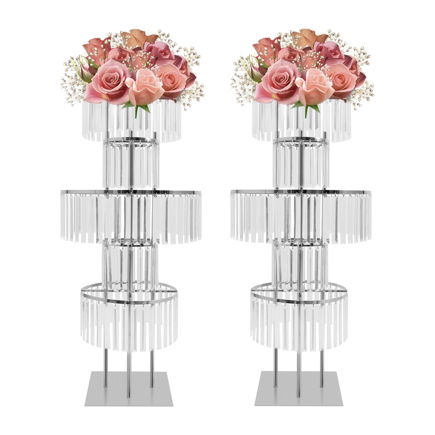 NONECN 2-Piece 5-Tier Crystal Flower Stand Wedding Centerpieces