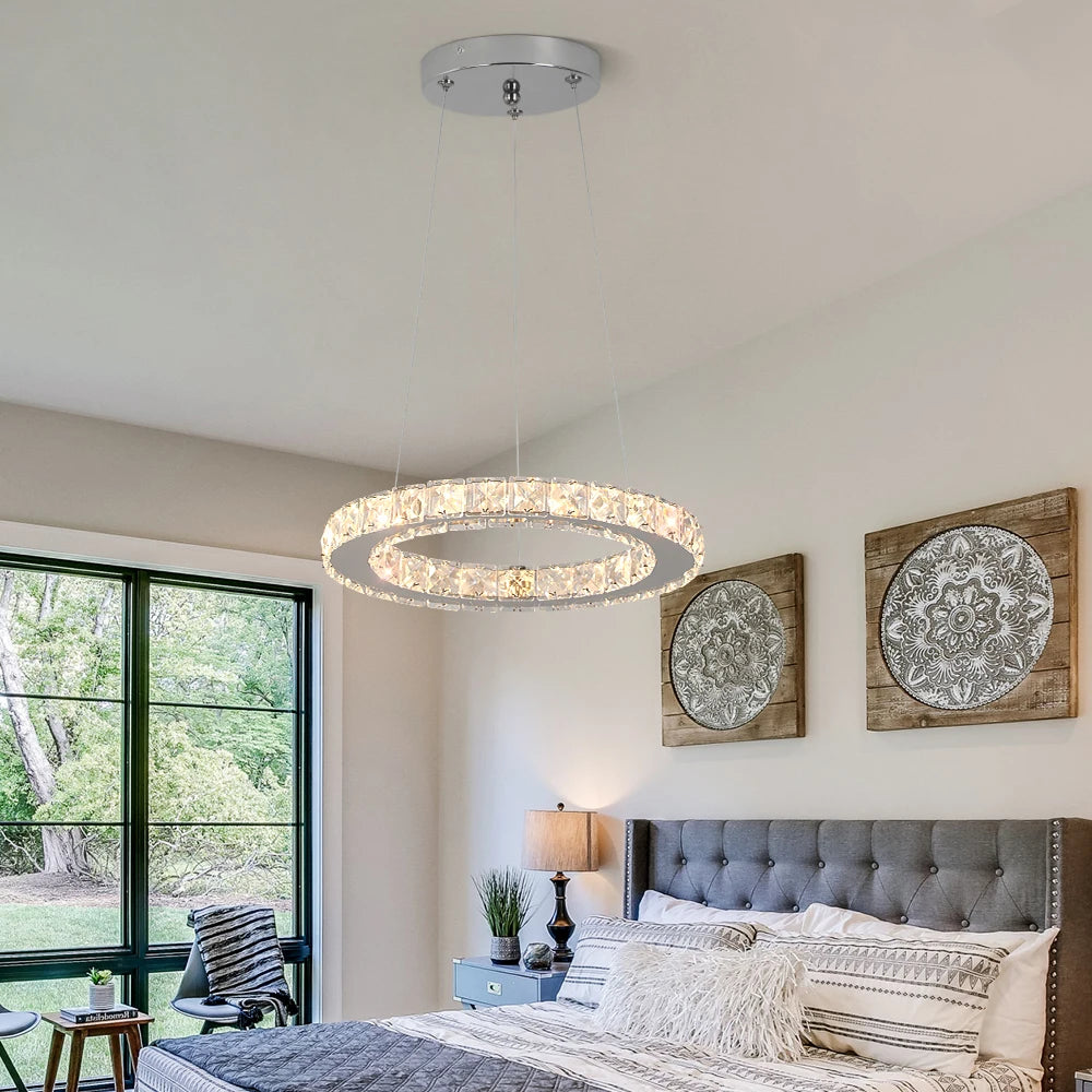 GreeLustr LED Crystal Ring Pendant Light Chandelier
