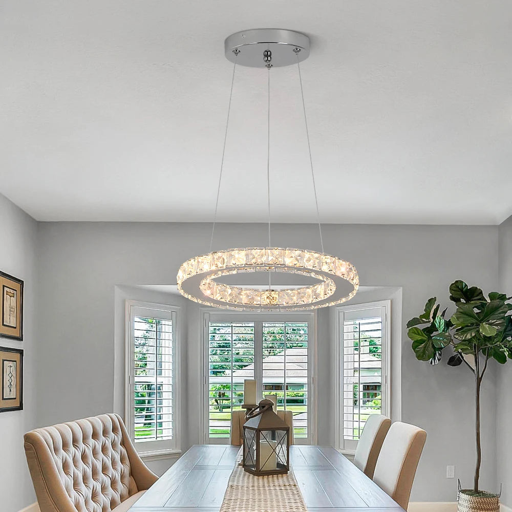 GreeLustr LED Crystal Ring Pendant Light Chandelier