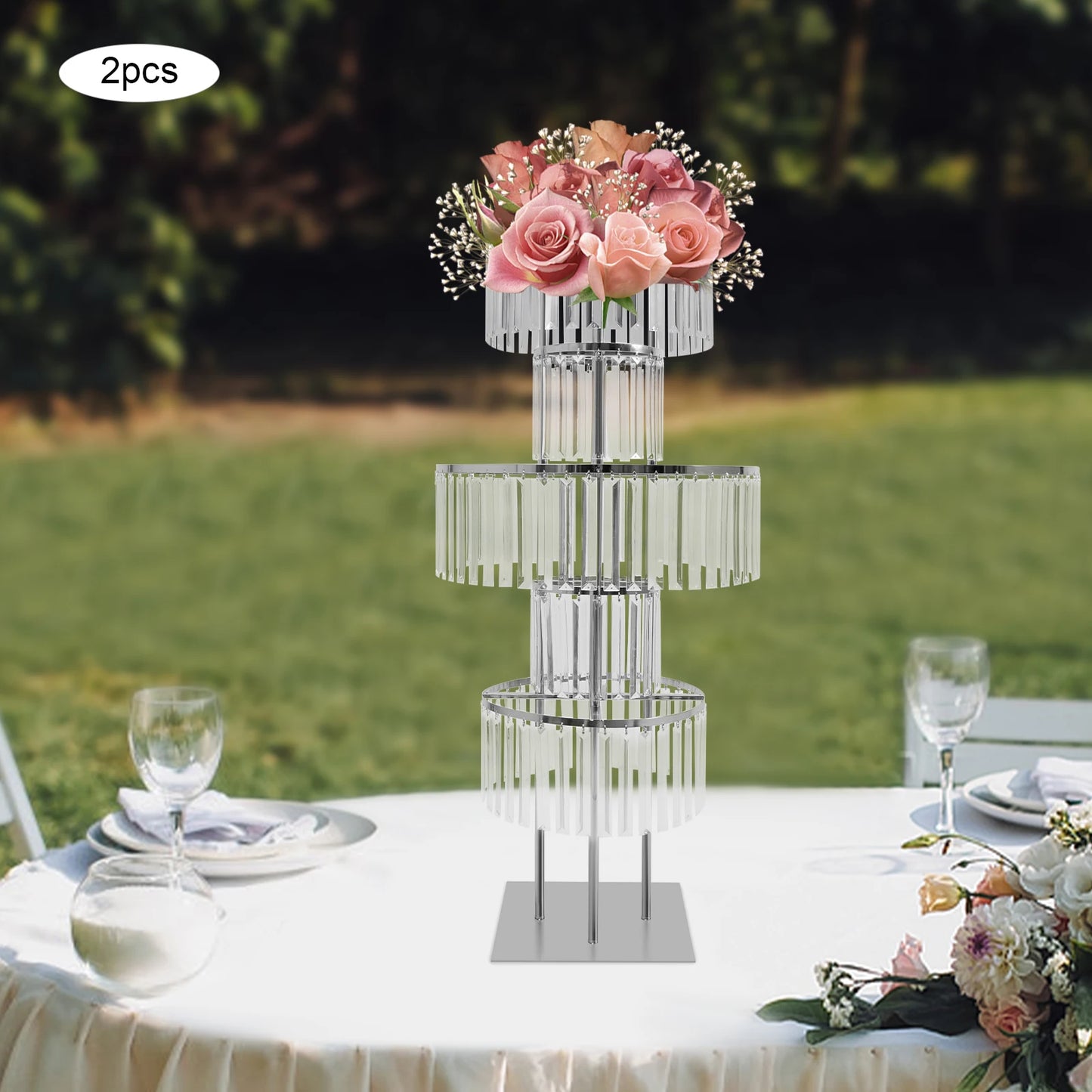 NONECN 2-Piece 5-Tier Crystal Flower Stand Wedding Centerpieces