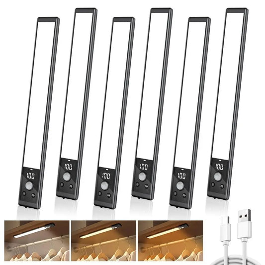 XMSJ 12 Pack Under Cabinet Lights With Digital Display Magnetic Motion Sensor