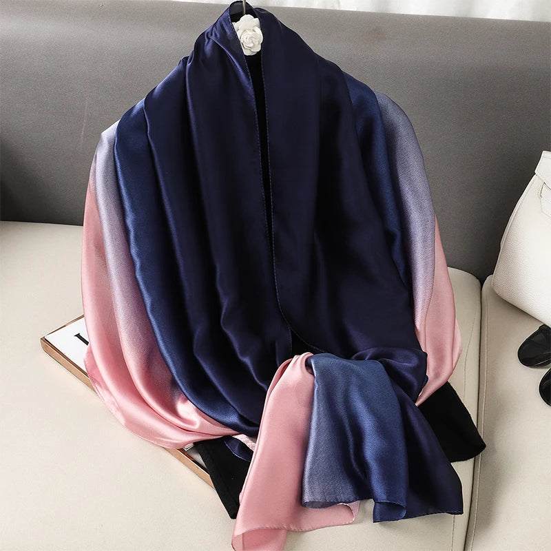 Gradient Silk Hijab Scarf For Women Wrap Shawl