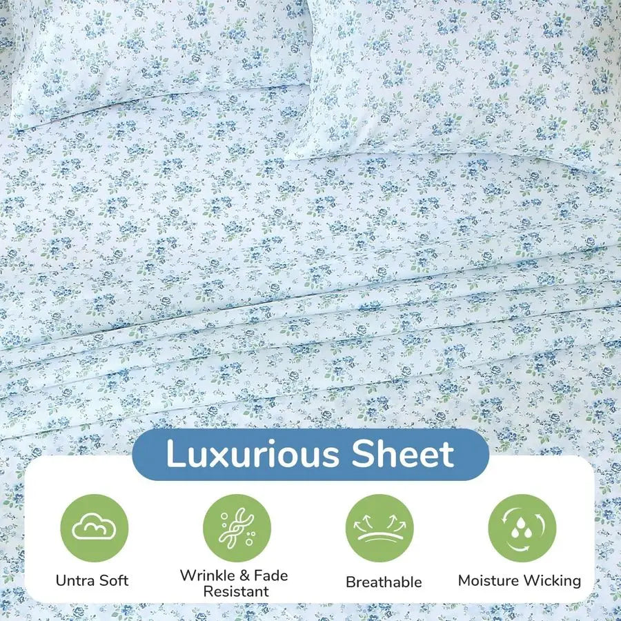 4 Piece Sheet Set With Deep Pocket Wrinkle Free Cooling