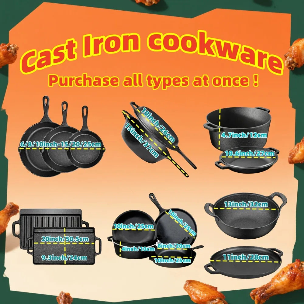 AEDG Cast Iron Skillet Set 3 Piece Preseasoned Pans