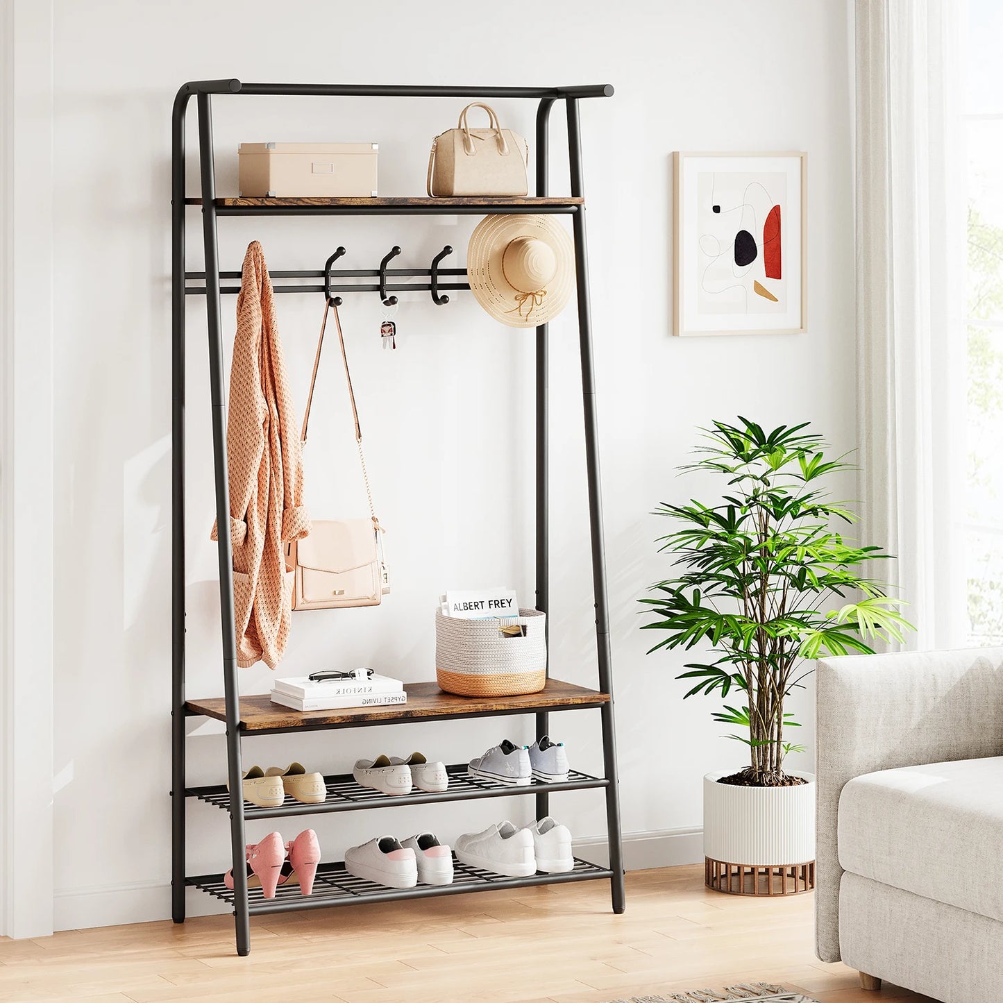 TWISTER.CK 4-in-1 Coat Rack Bench Hall Tree With Shoe Rack