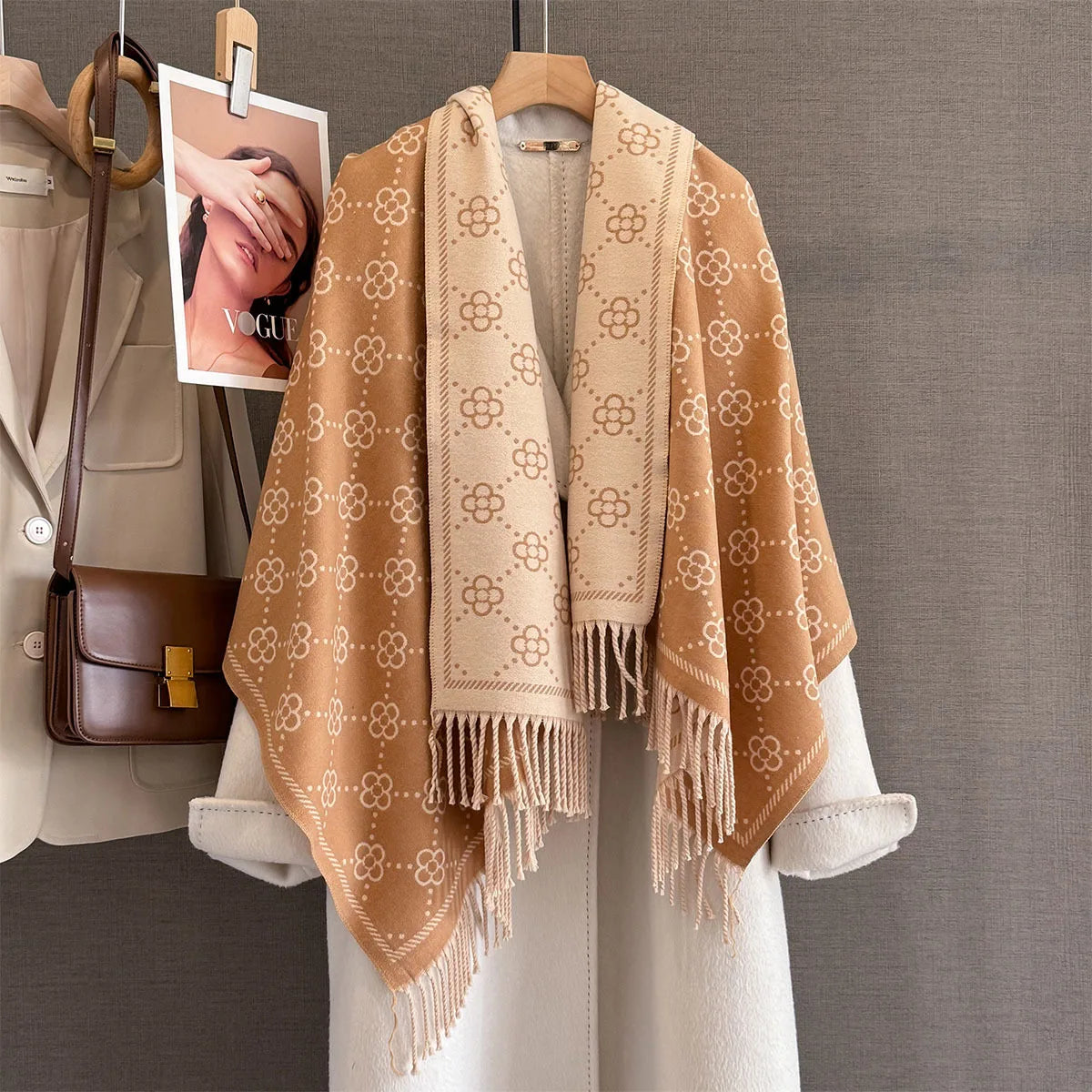 Floral Print Scarf For Women Polyester Winter Wrap