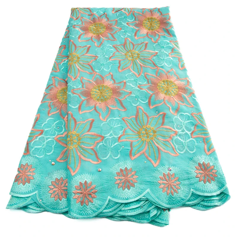 African Lace Fabric With Stones Swiss Voile Polyester