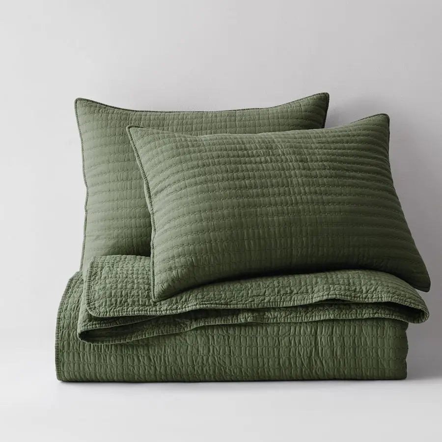 Cotton Quilt Set Lightweight Bedspread With Textured Linen Look Farmhouse