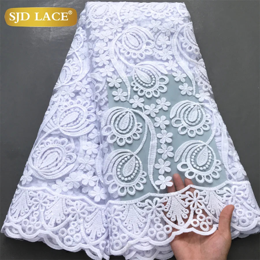 SJD Lace African Mesh Sequins Fabric Bridal Lace Wedding Dress