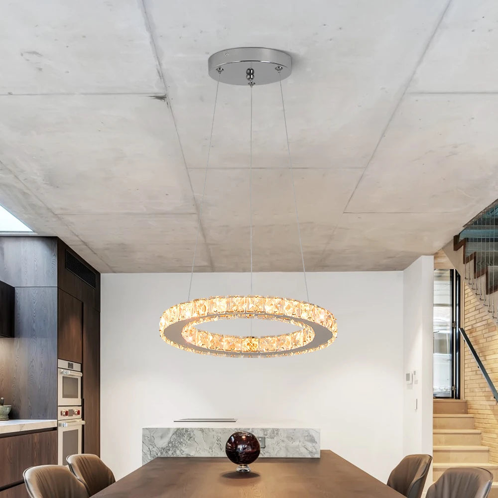 GreeLustr LED Crystal Ring Pendant Light Chandelier